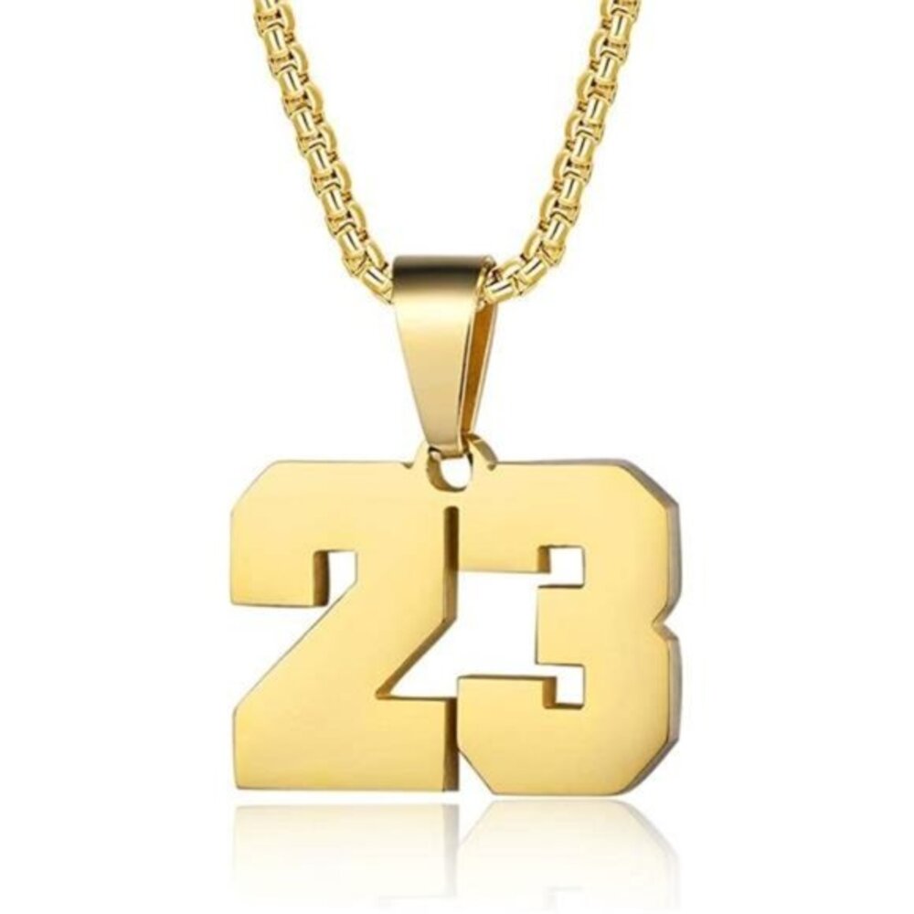Michael Jordan # 23 Air Gold Necklace 18K Gold Plated Number Pendant Sta…